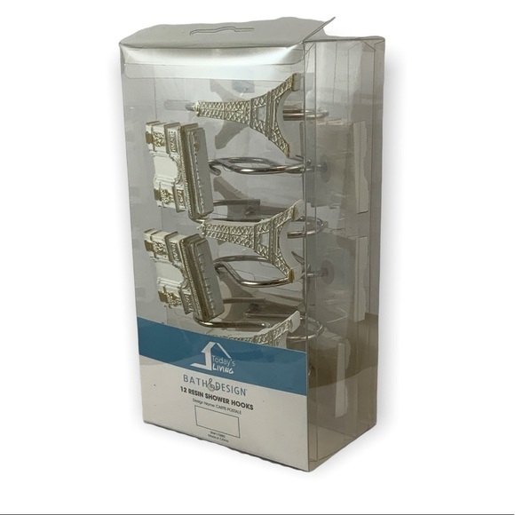 Paris Eiffel Tower Shower Hooks Arc de Triomphe French Resin White Gold 12 PC - Picture 5 of 16